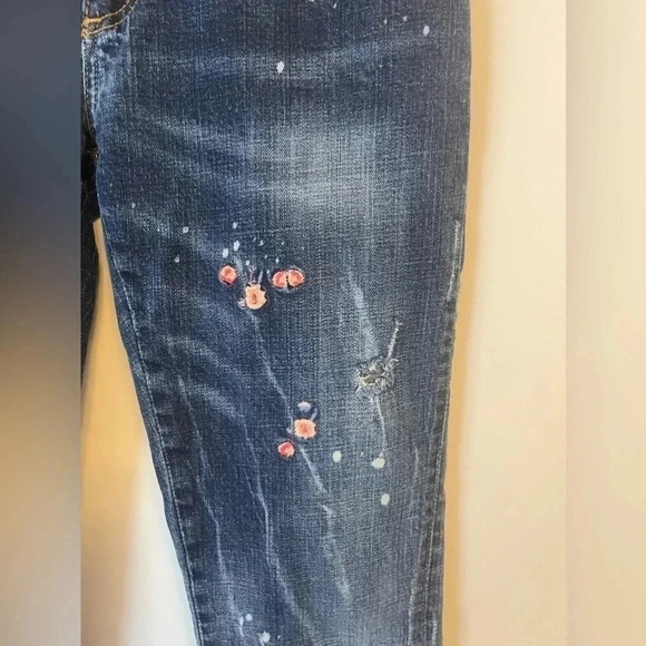 Dsquared2 y2k embroidered  floral capri blue jeans us size 2 2000s Paris hilton - Picture 11 of 14